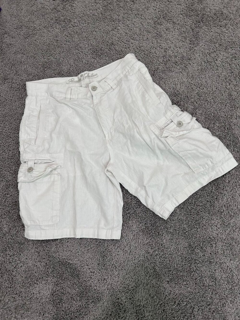 Paradise Collection Men's 34 White Linen Cotton Cargo Shorts